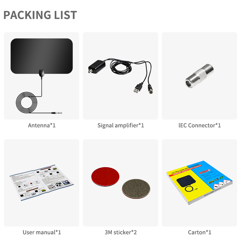 4k Boster Uhf Flat Hd Indoor Digital Cable Adapter Female Tv Antenna for Clear Reception