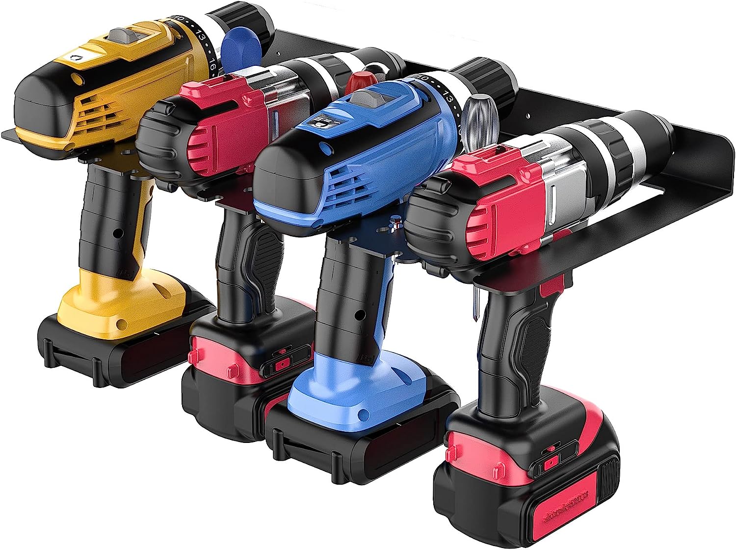 Neat Drill Storage Rack and Power Tool Organizer Holds 4 Drills Batteries 430*216*51mm