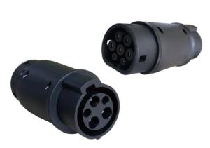 Quality IEC62196 10-32A 250V Type 1 AC Male To Type 2 AC Female EV Adapter Black wholesale