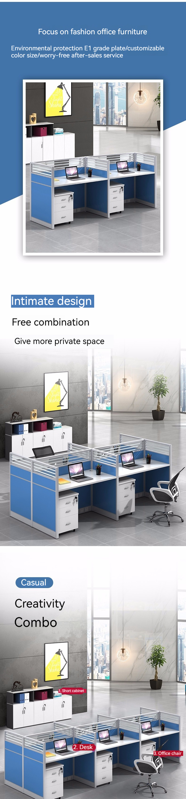 Modular and Customizable Office Furniture 4-Person Screen Workstation with Desk Space