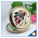 Shinny Gifts Rhinestone Small Metal Mirror For Craft Crystal Round Shape Pocket