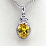 Women's Jewelry 925 Silver 9mmx13mm Yellow Citrine Cubic Zirconia Pendant