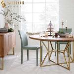 120cm Natural Round Solid Wood Top Dining Table With Metal Legs