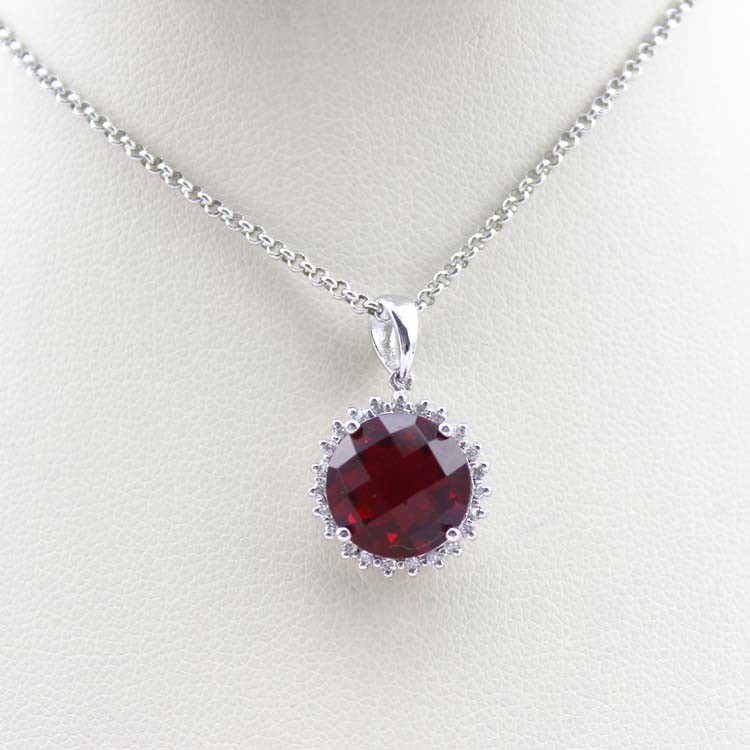 Sterling Silver Cable Chain 10mm Blue Topaz Cubic Zircon Pendant Necklace (PSJ036)