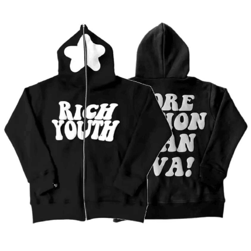 Quality 100% Cotton Y2K Custom Zipup Puff Print 3D Foam Fleece Blank Men&prime;s Fullzip Oversized Zipped Zipper Full Zip up Hoodie