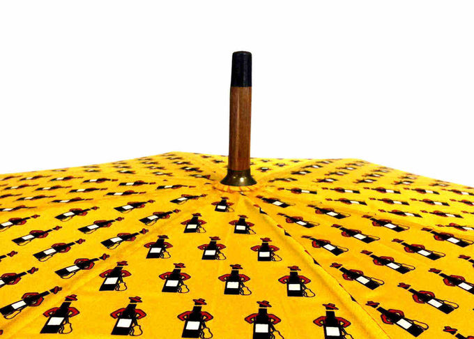Yellow Women'S Wooden Rain Umbrella Wooden Handle Shaft Polyester Fabric