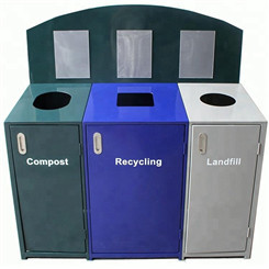 4 Compartments Outdoor Recycling Bins With 316 Stainless Steel Solid Timber Material