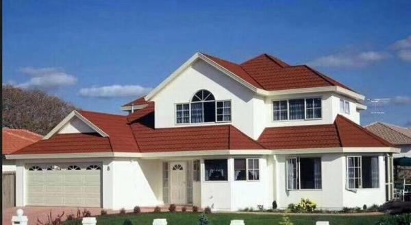 shingle brown and golden colored sand coated metal roofing tile