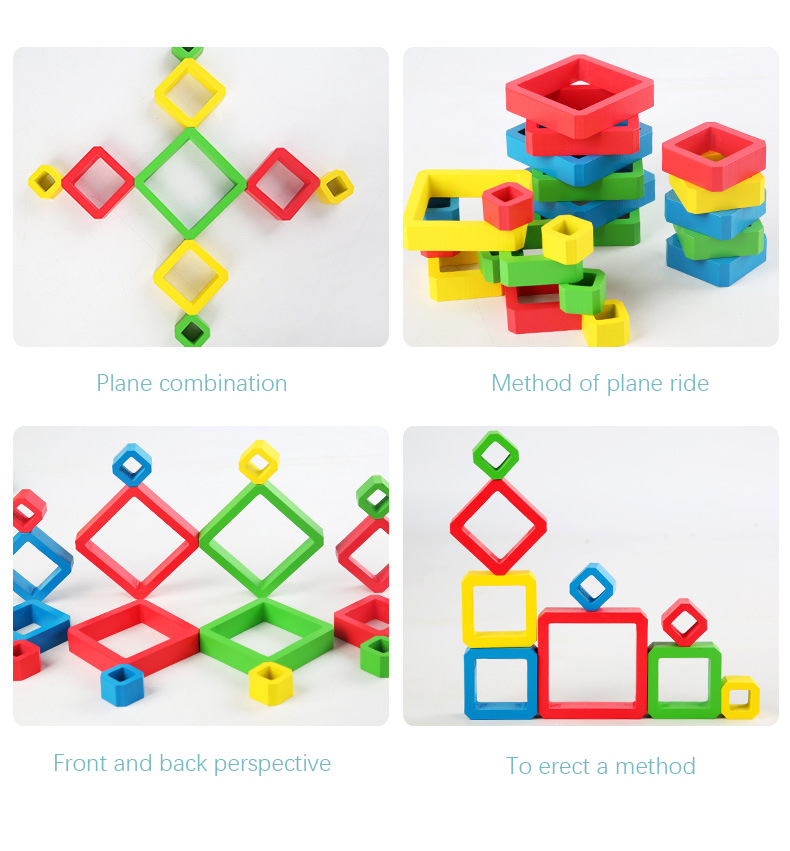 Wooden Intelligence Color Square Box Kindergarten Learning Toys Assembly Blocks