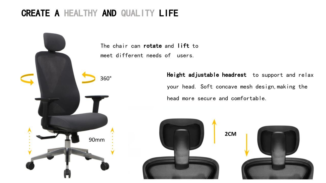 PU Pad High Back Black Breathable Ergo Infinity Mesh Chairs With Headrest And Lumbar