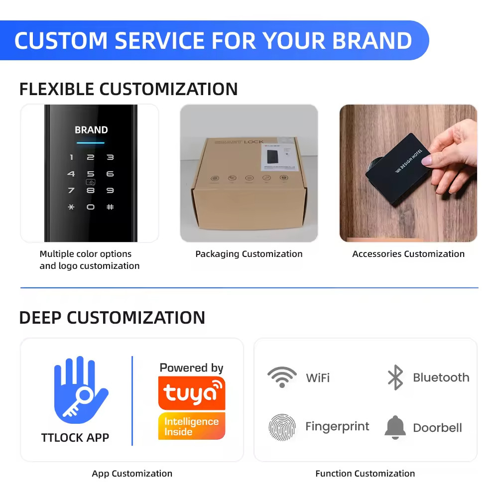 Customized Tuya Smart Door Lock Black / Grey Digital Password Door Lock With Cloud Data Storag
