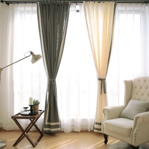 Quality 100% Linen Cotton Window Curtains , Country Style Grey And White Curtains wholesale