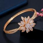 Luxury Pink Rose Gold Silver Color CZ Bracelet Bangle for Wedding Women on Hand