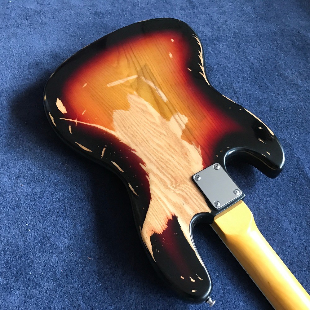 Hot sell 1959 relic Jazz bass basswood body with 4 strings electric bass in sunburst color