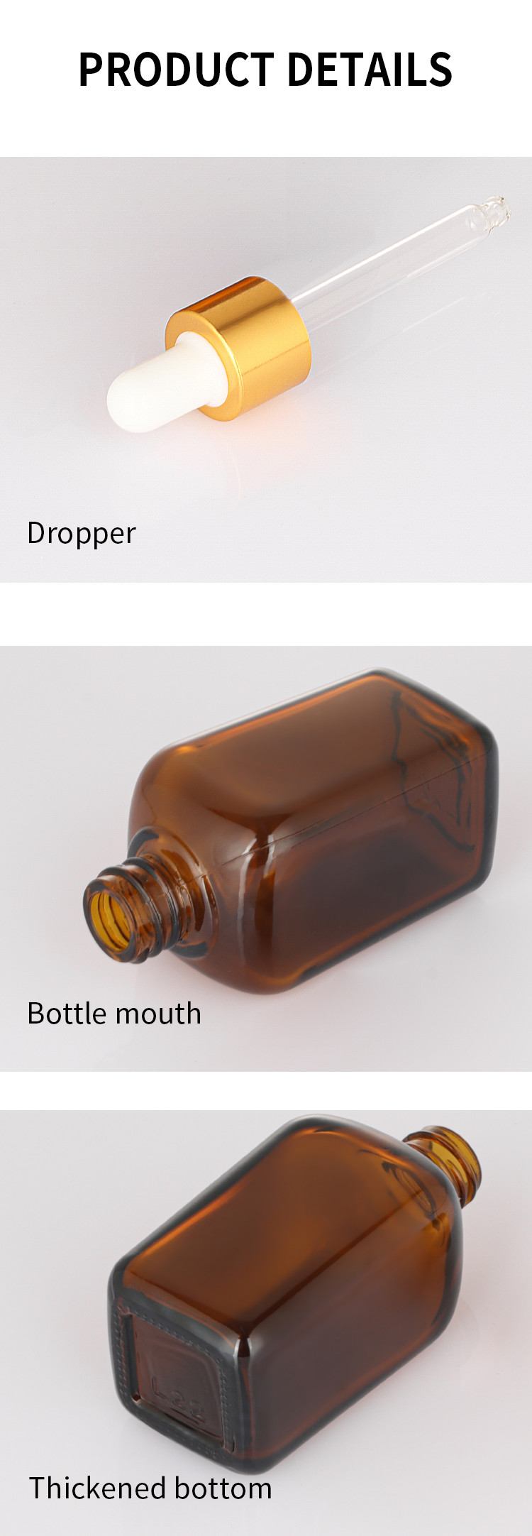 50ml Dropper Empty Serum Container Cosmetic Hair Oil Custom Logo Glass Serum Bottle