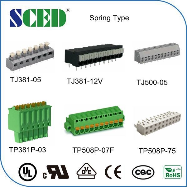 300v Screwless Spring Terminal Block Pitch 3.81mm Spacing Pa66 With Push Button
