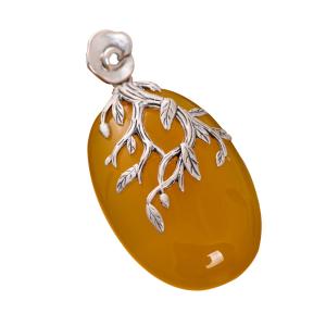 Quality Women Fashion Three Leaves 925 Sterling Silver Synthetic Yellow Chalcedony Pendant Necklace(N808064) wholesale