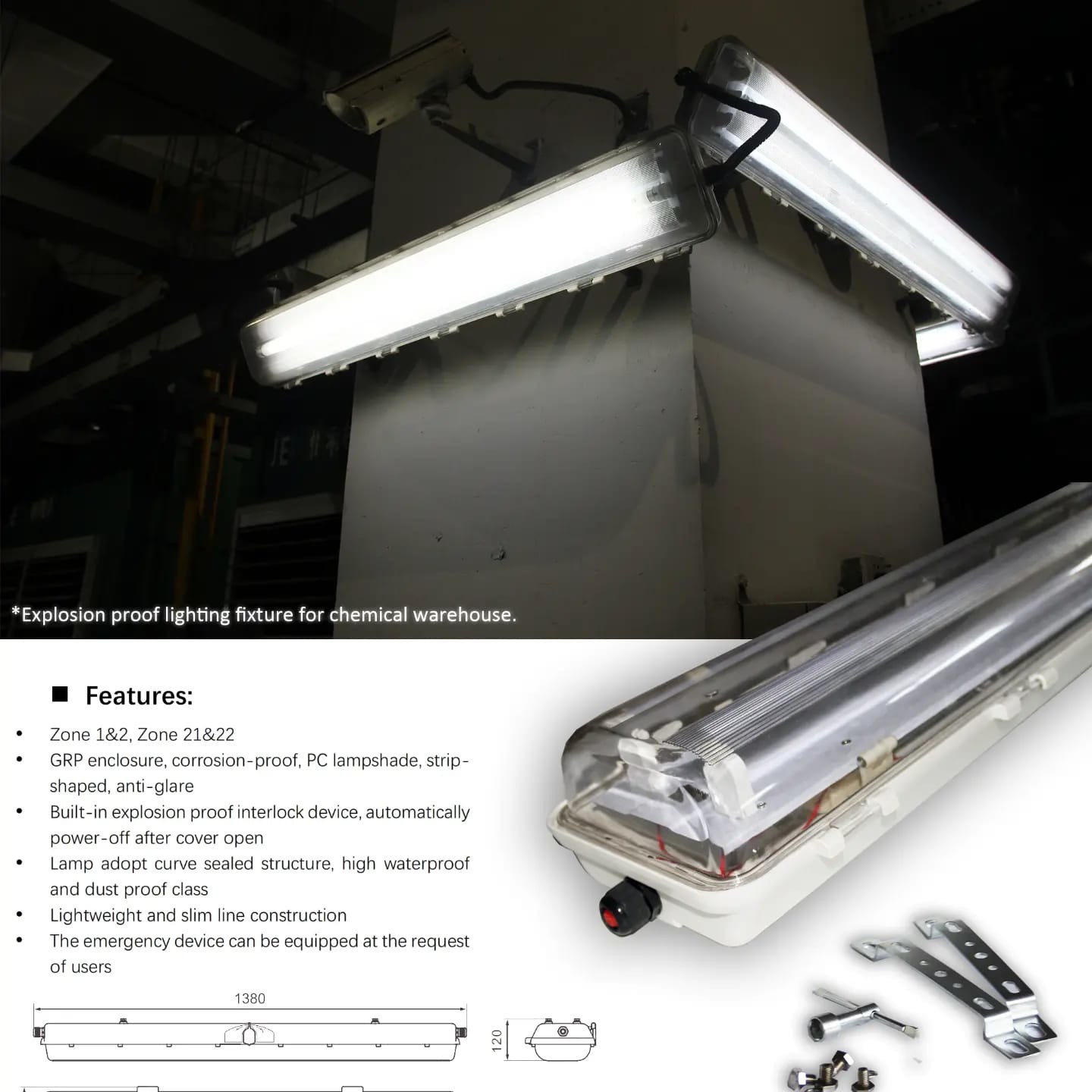 220v 100lm/W 54w Explosion Proof Linear Light