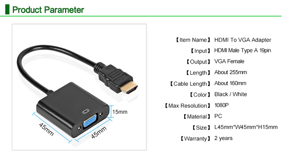 HDMI To VGA Adapter Converter 1080P Digital To Analog Audio Video For Laptop Tablet PC