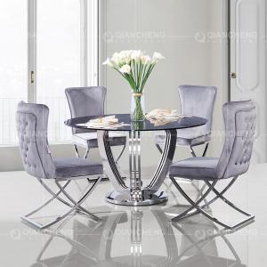 Quality Silver Mirror Dia 135cmx75cm Tempered Glass Dining Table ring shaped chrome legs wholesale