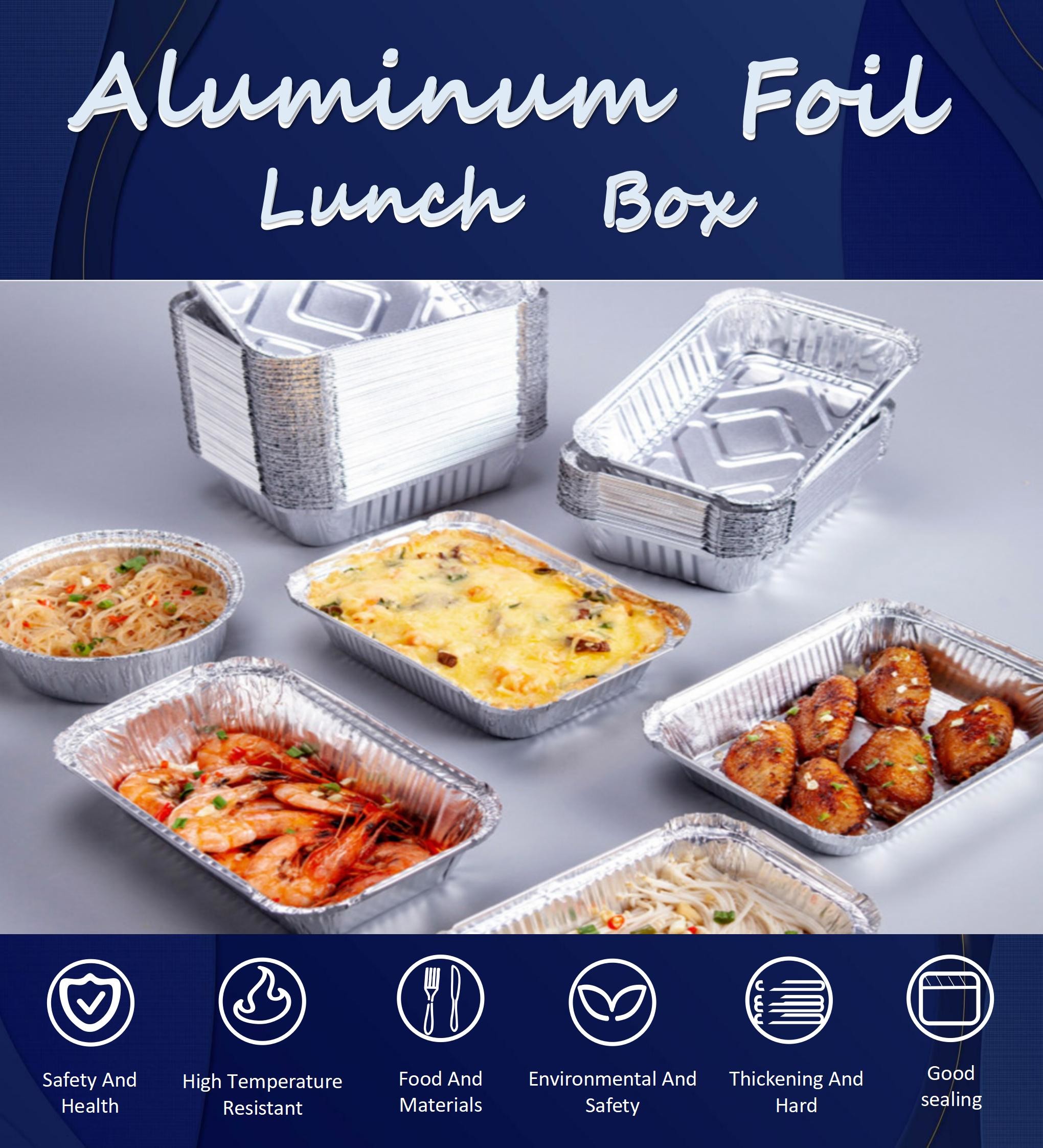 8 Inch Foil Lunch Box Container With Cover 215*175*43mm Manufacturer BBQ Takeout Food Container