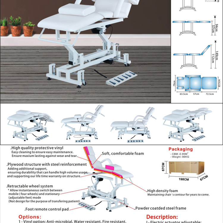 Ce approved portable custom clinic luxury electric spa beauty massage bed