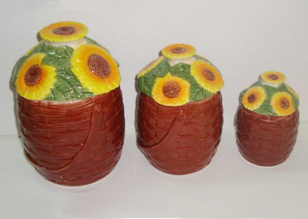 Dolomite Ceramic Kitchen Canisters Hand Painted Basket Sunflower Covered