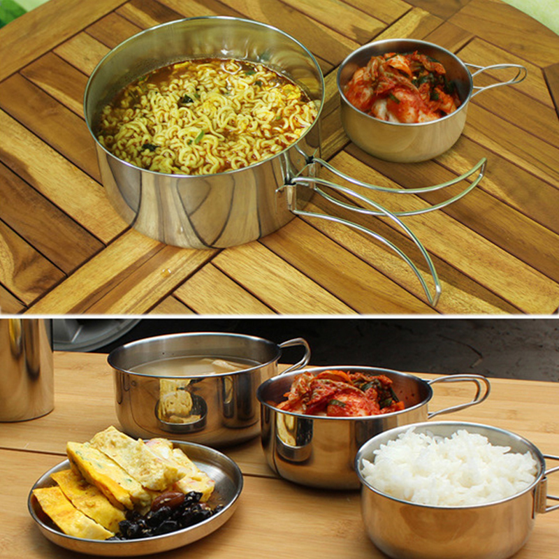 8PCS Camping Outdoor Cookware Set Stainless Steel Camp Accessories