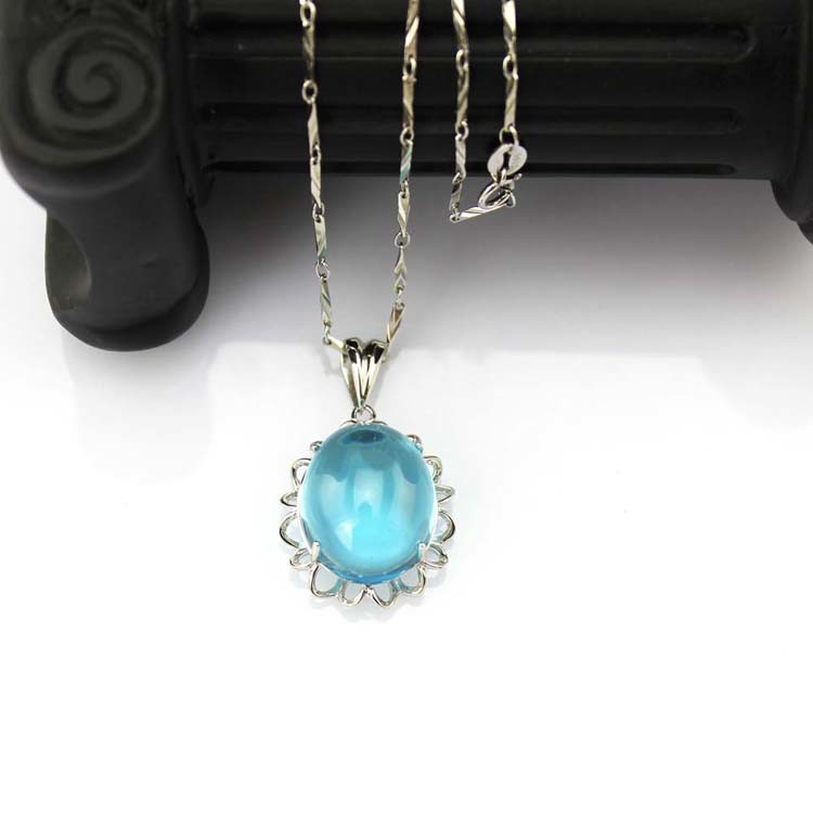 Women Jewelry 9mm x11mm Oval Dome Blue Topaz Cubic Zircon Sterling Silver Pendant(PSJ0201)