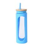 Bamboo Sports Cap Glass Drinking Bottles 20oz With Protective Silicone Sleeve