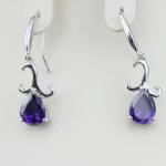 Sterling Silver 7mmx9mm Pear Shape Amethyst Cubic Zircon Dangle Earrings