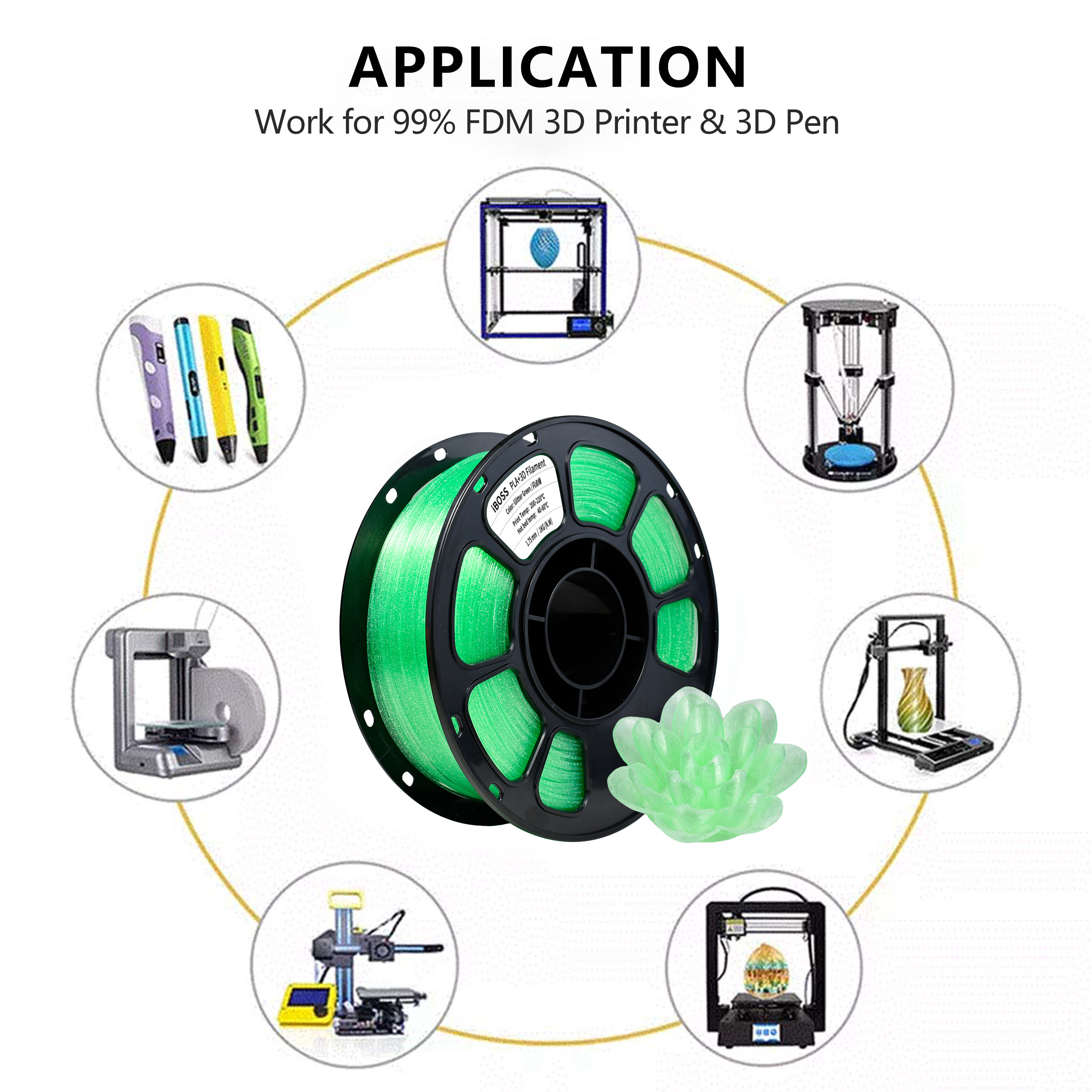 PLA+ 3D Printing Filament Glitter Green Filament 1.75mm 1kg PLA+ 3d Printing Material