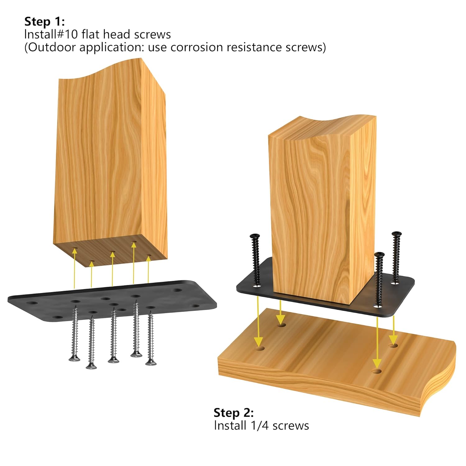 Black Steel Plate Post Anchor Base 2 pc for Wood Joint Wood Fence and Mail Post Bracket