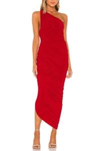 Quality Custom Apparel Manufacturer Ladies Sleeveless Long Slanted Shoulder Party Dress wholesale