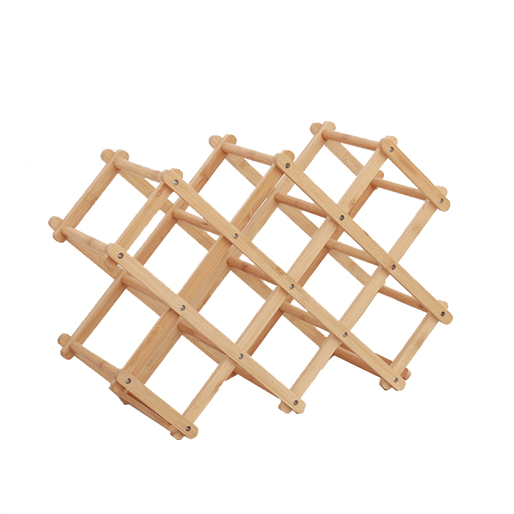 Sustainable Bamboo Foldable Wood Countertop Wine Bottle Storage Rack for 3 6-Bottles