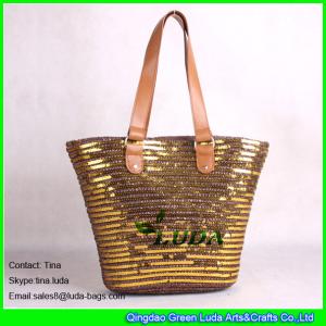 Quality LUDA fashion lady wheat straw handbags golden sequins straw bags wholesale