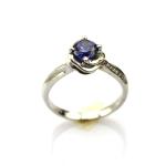 Sterling Silver Engagement Ring with 6mm Blue Topaz Cubic Zirconia(F84)