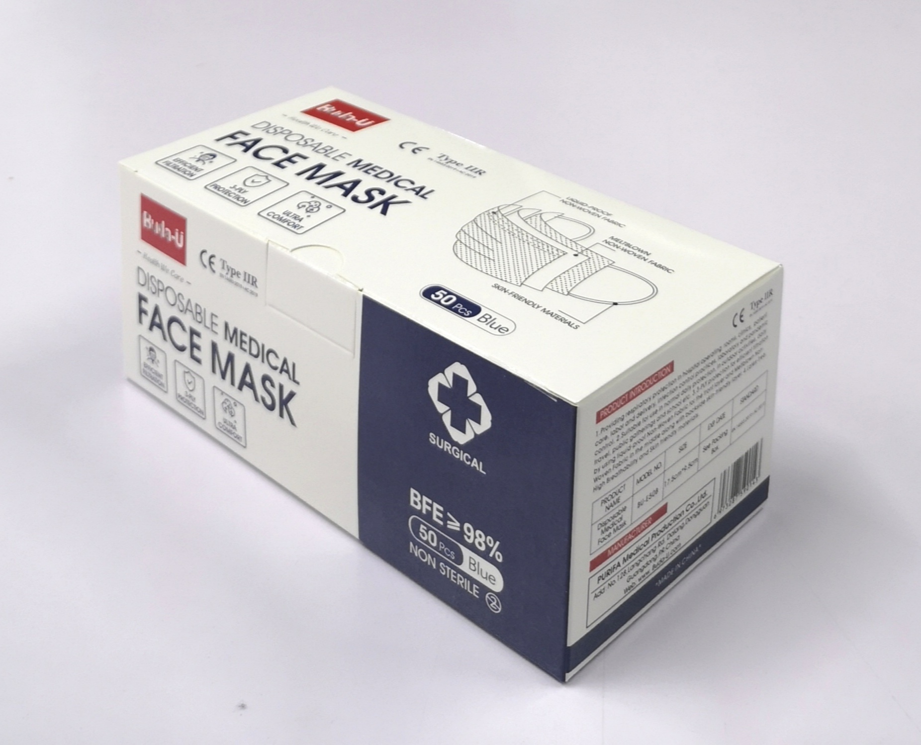 EN14683 Face Mask , 3PLY Surgical Face Mask , BFE≥98% Type IIR Face Mask , Hospital Surgical Use Mask