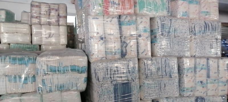 50pcs/bag B Grade Disposable Baby Diaper Stock Lot with Green ADL in Transparent Bag
