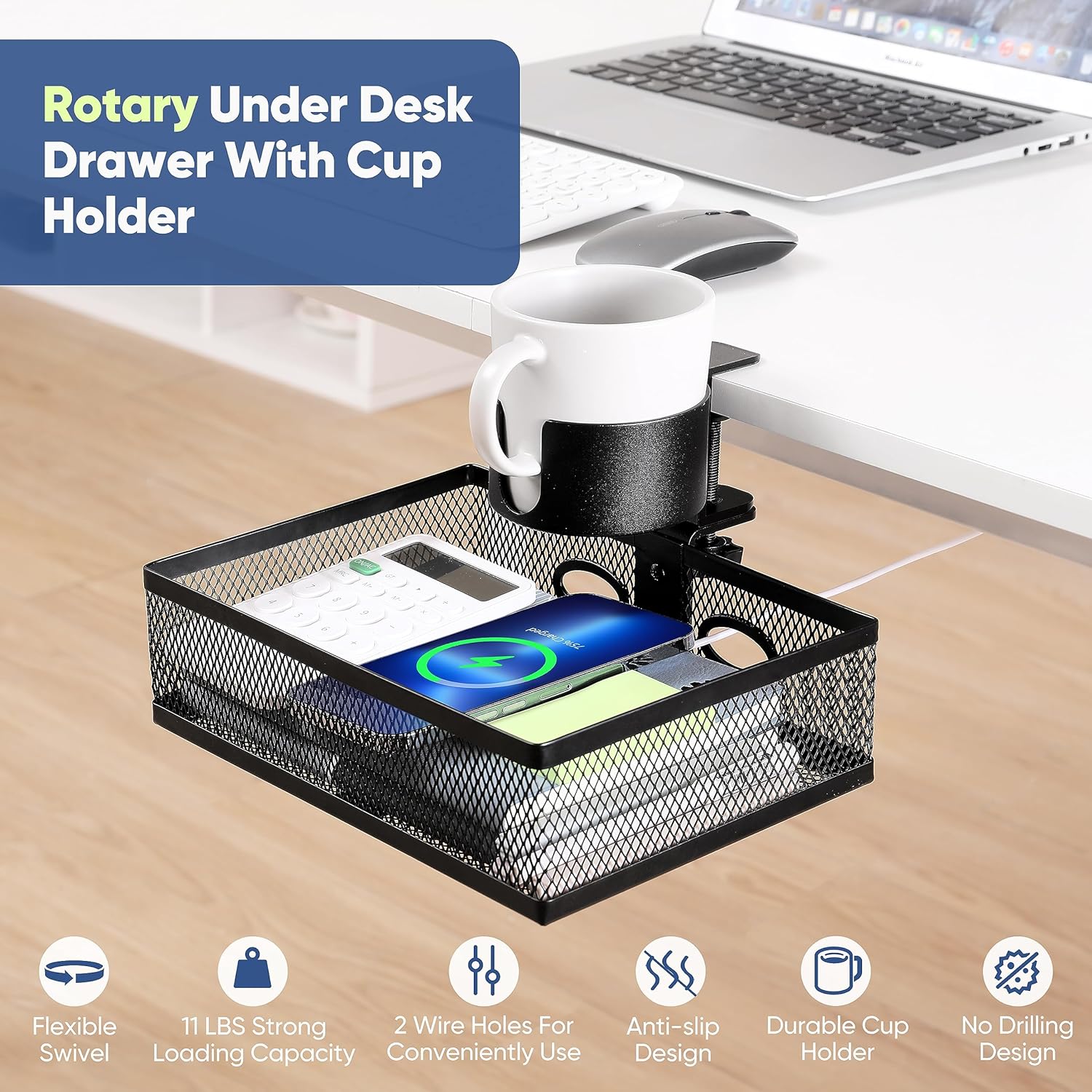 Streamline Your Workspace with Wall Mounted Rotating Under Desk Drawer and Cup Holder