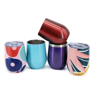 Quality Egg Shaped 12 Oz Vacuum Insulated Tumbler Custom Stainless Steel Wine Tumbler With Leakproof Lid Keeping Drink Hot Cold 3-6 Hours Considerate Design wholesale