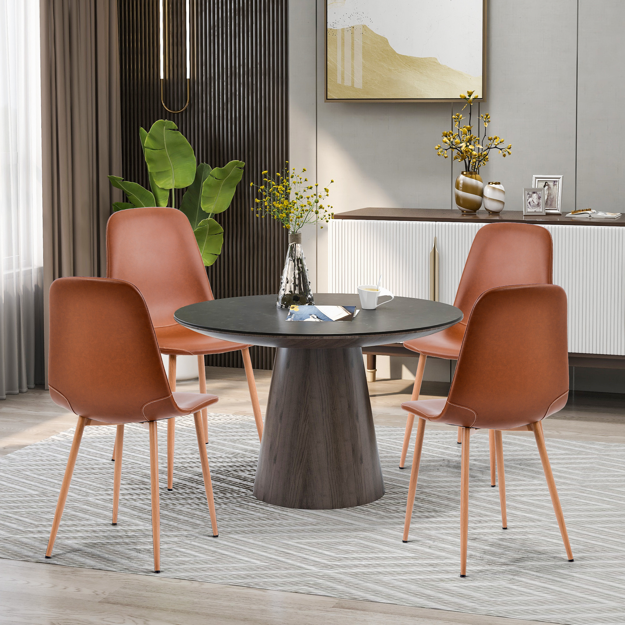 Modern PU Leather Tomile Red Dining Chair Sets Of 4 Wipes Cleann Easily