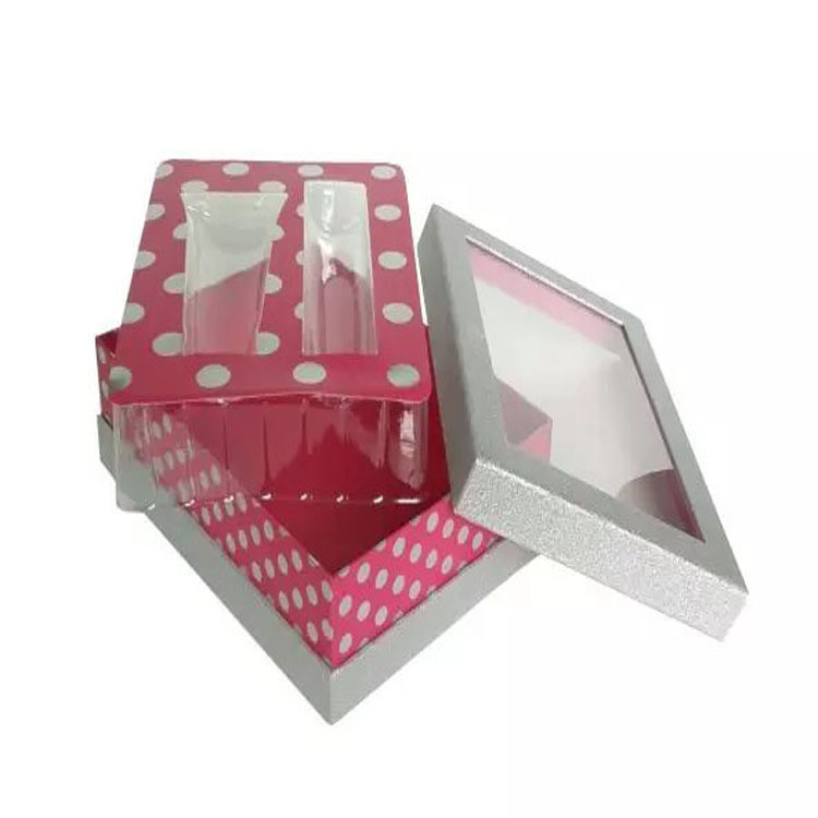 custom lid and base cosmetics box makeup packaging box with plastic vaccum tray cosmetics blister box with window