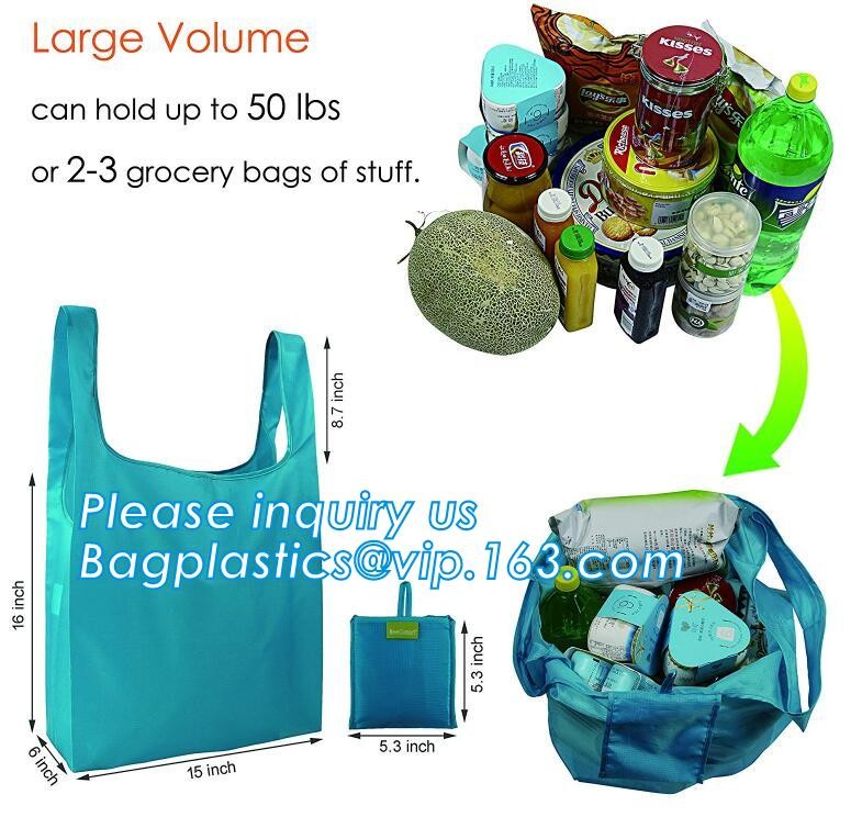 Recycled Foldable Nylon Polyester Tote Bag with logos polyester shopping bag Custom advertising handle non woven bag PAC