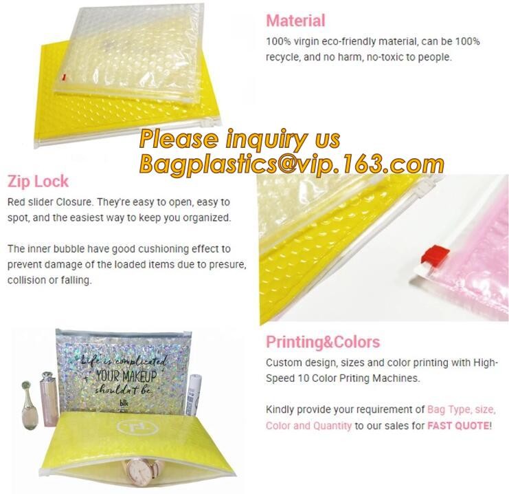 Cosmetic Pink Slider Padded Bag/Silver k Bag With Bubble,Padded Envelopes Cheap Aluminium Foil k Holographic
