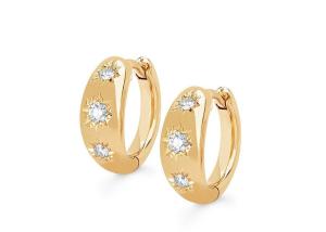 Quality 12mm Size Gold Huggie Hoop Earrings With 0.16ct Round Cut CZ wholesale
