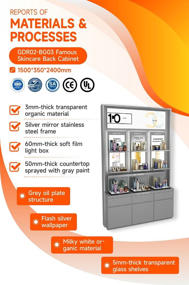 GDR02-BG03 Skincare Display Cabinet with 60mm Soft Film Light Box and Milky White Organic Material for Cosmetic Stores
