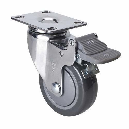 2.5mm Thickness PU Wheel Material 80kg Plate Brake PU Caster 3723-77 for Edl