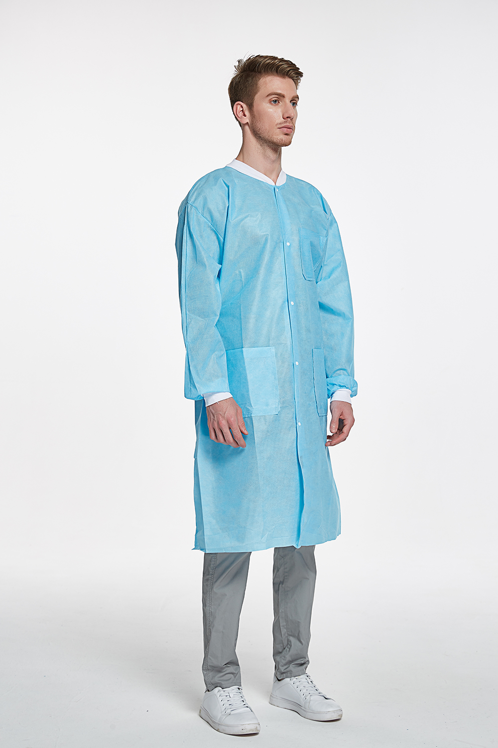 cheap Non-sterile SMS disposable lab coat Medical non woven Lab Coat Isolation gown GB18401-2010 Class B