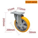 8 Inch Heavy Duty Aluminium Castor Wheels 600kg Load Plate Mount Ridgid Caster